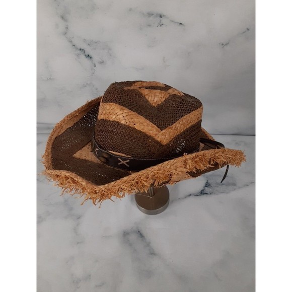 MAVERICK Distressed Straw Western Cowboy Hat One Size 7"X 8" inside measurements - Picture 4 of 11